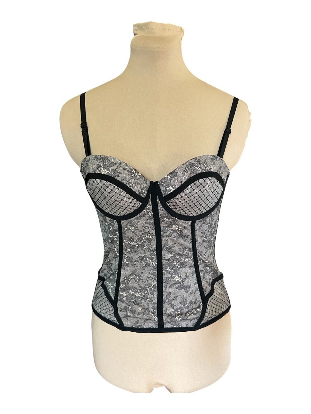F.I.T. Figure Improving Technology Black Lace Corset Bustier Top M